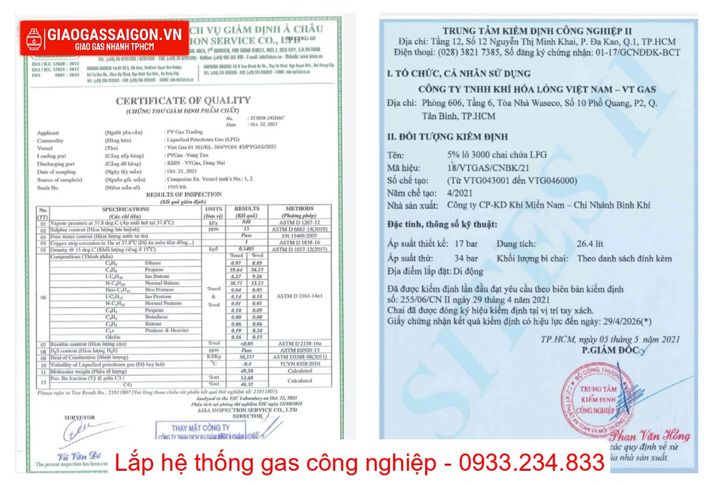 chấy chứng nhận chất lượng sản phẩm Gas VT chấy chứng nhận chất lượng sản phẩm Gas VT