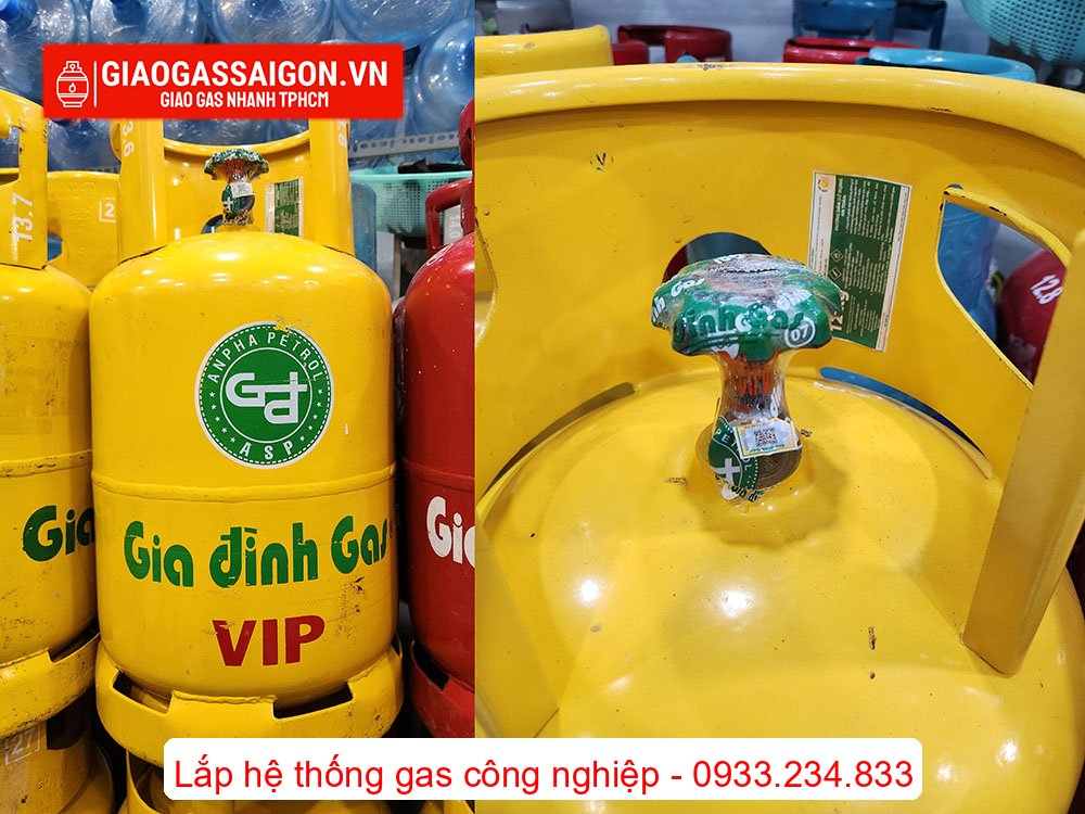 Bình gas Gia Đình 12kg màu vàng với tem chống giả có mã QR Bình gas Gia Đình 12kg màu vàng với tem chống giả có mã QR