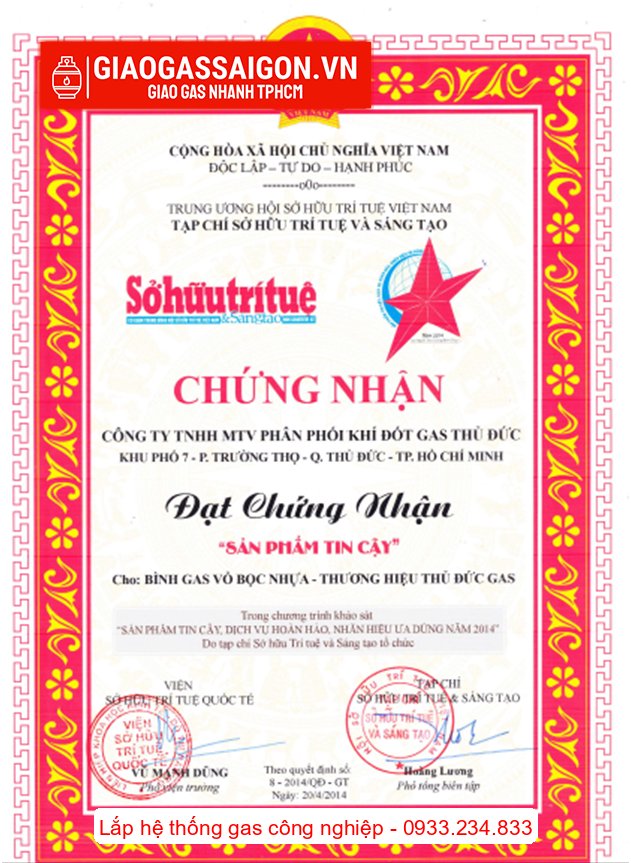 Giấy chứng nhận sản phẩm tin cậy cho bình gas Thủ Đức 12kg vỏ nhựa Giấy chứng nhận sản phẩm tin cậy cho bình gas Thủ Đức 12kg vỏ nhựa
