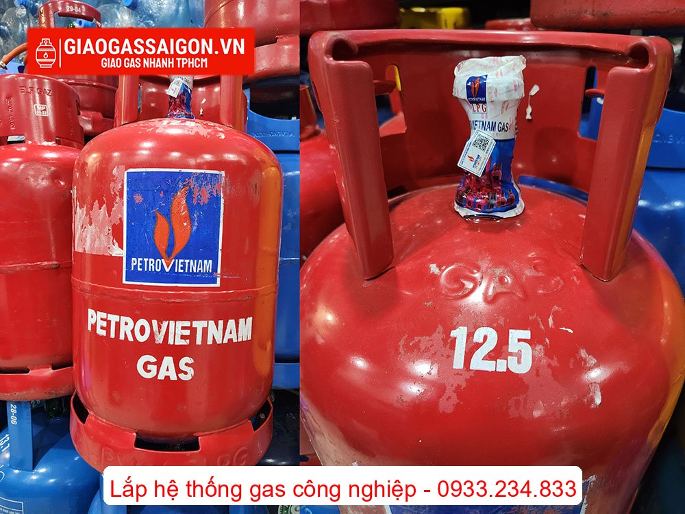 Bình gas đỏ 12kg PetroVietNam với tem chống giả có mã QR Bình gas đỏ 12kg PetroVietNam với tem chống giả có mã QR
