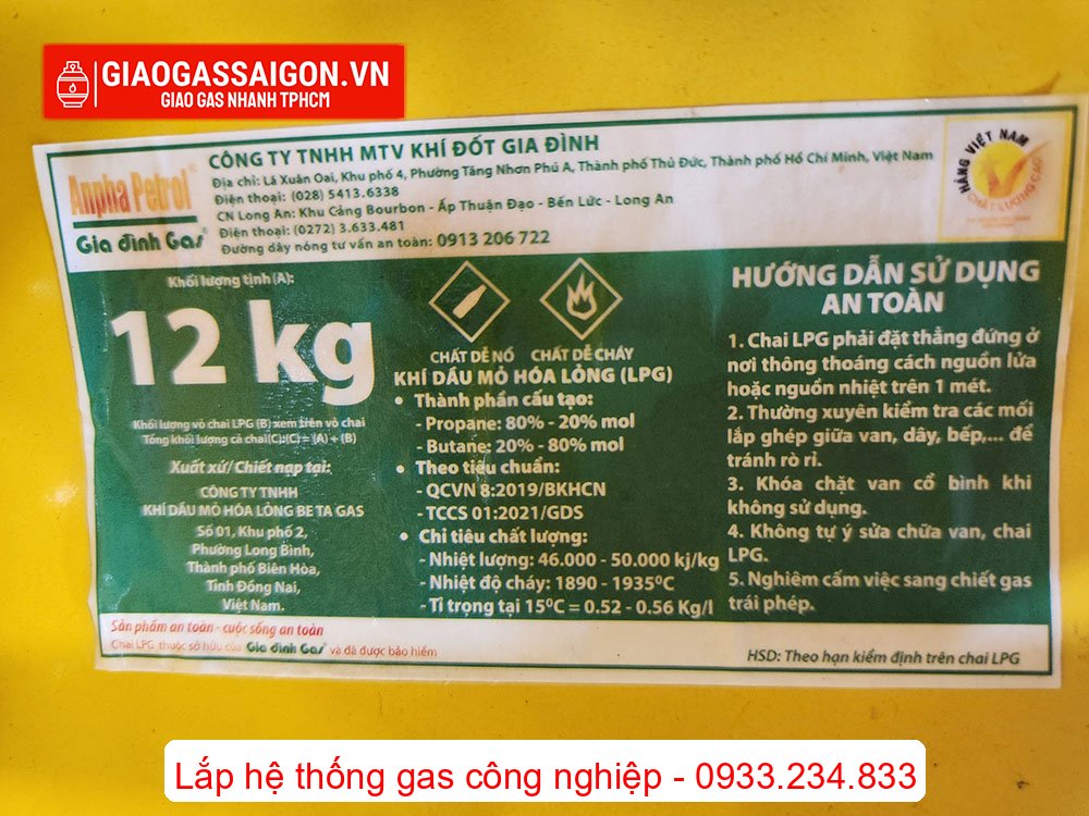 Thông tin chỉ tiêu chất lượng bình gas Gia Đình 12kg màu vàng Thông tin chỉ tiêu chất lượng bình gas Gia Đình 12kg màu vàng