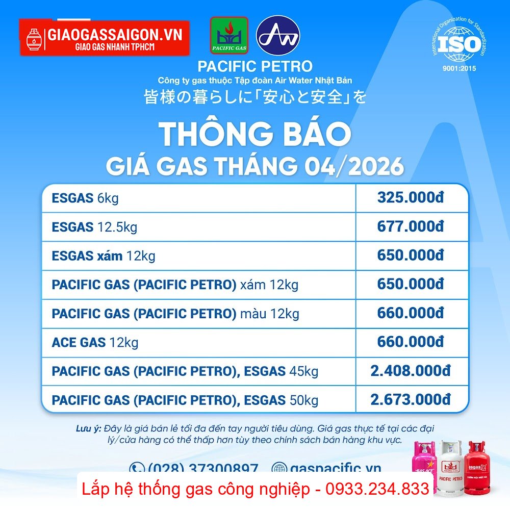 Giá Gas PACIFIC GAS (PACIFIC PETRO), ESGAS, ACE từ ngày 01-04-2026